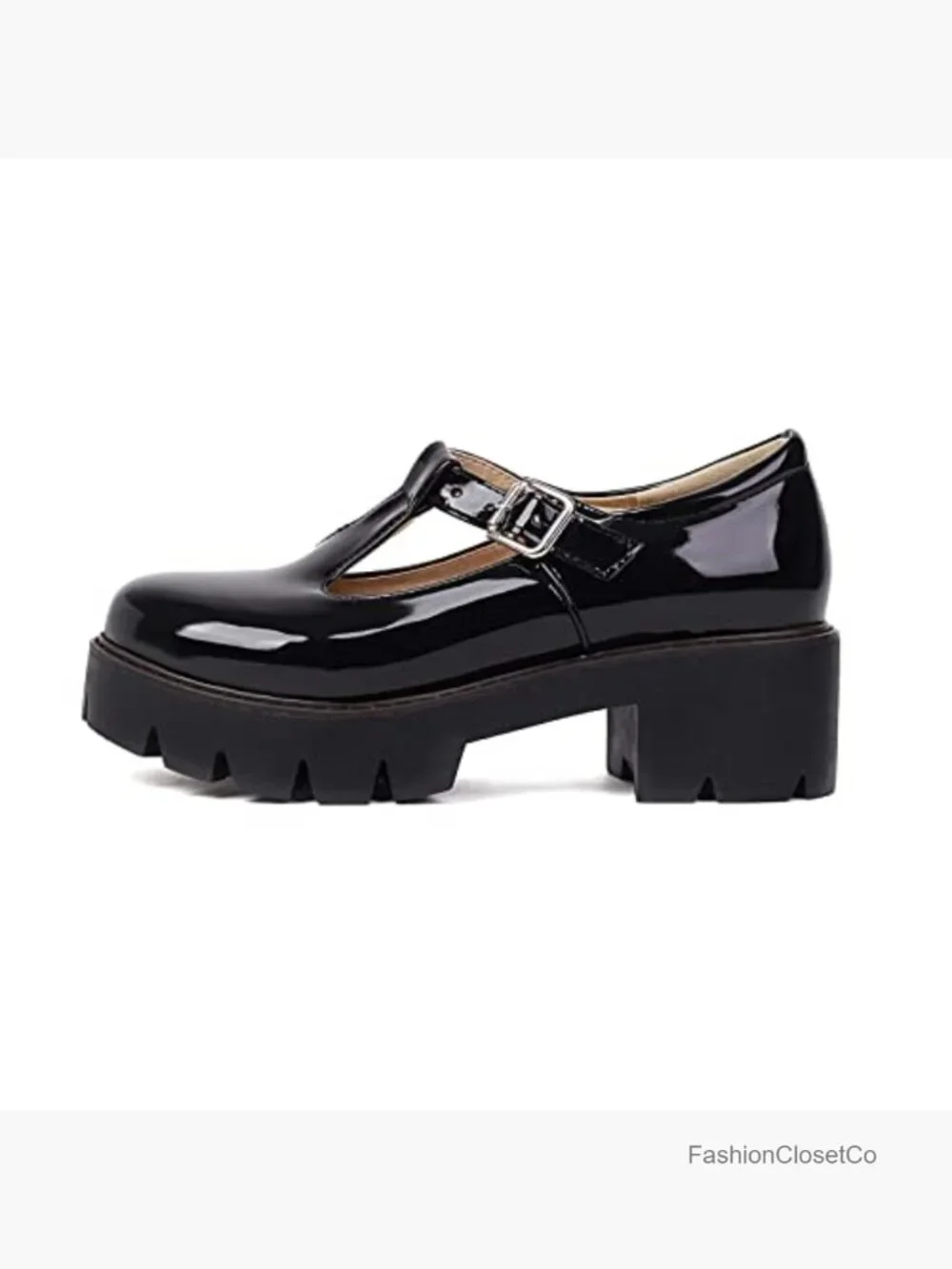 Chunky Platform Mary Janes with Buckle Strap Patent Leather School Shoes